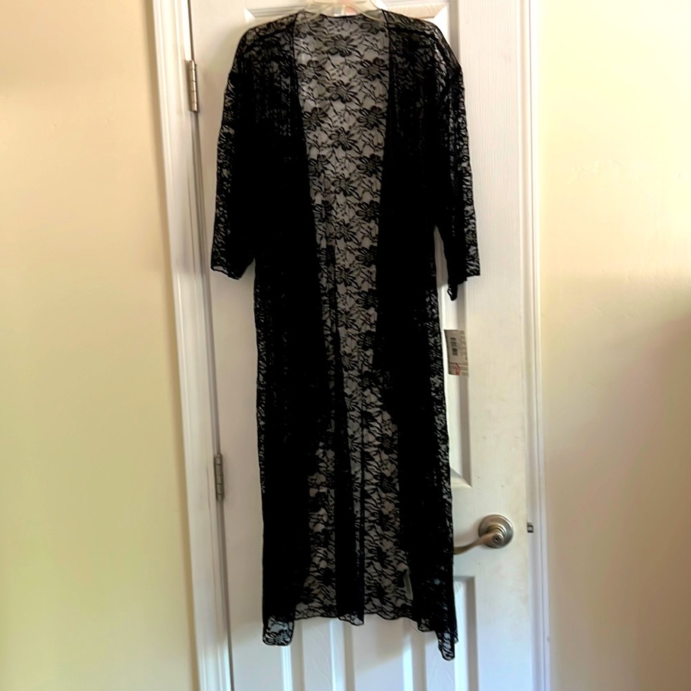 Lularoe Shirley Long Lace Sheer Duster Size Small Black.